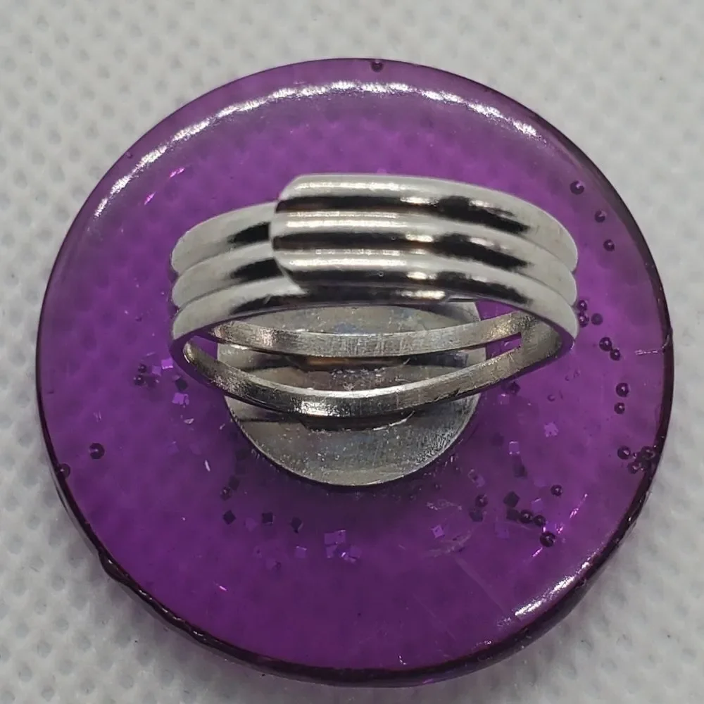Adjustable Purple & Silver Colored Round Ring